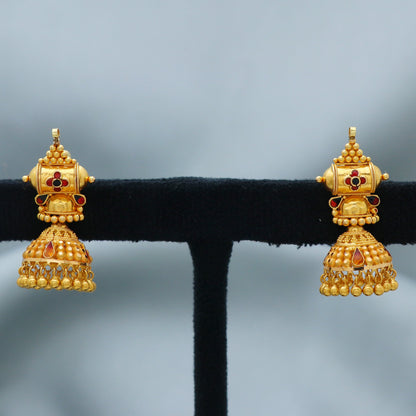 22k Gold Jhumka Earrings: Handmade Indian Wedding Jewelry
