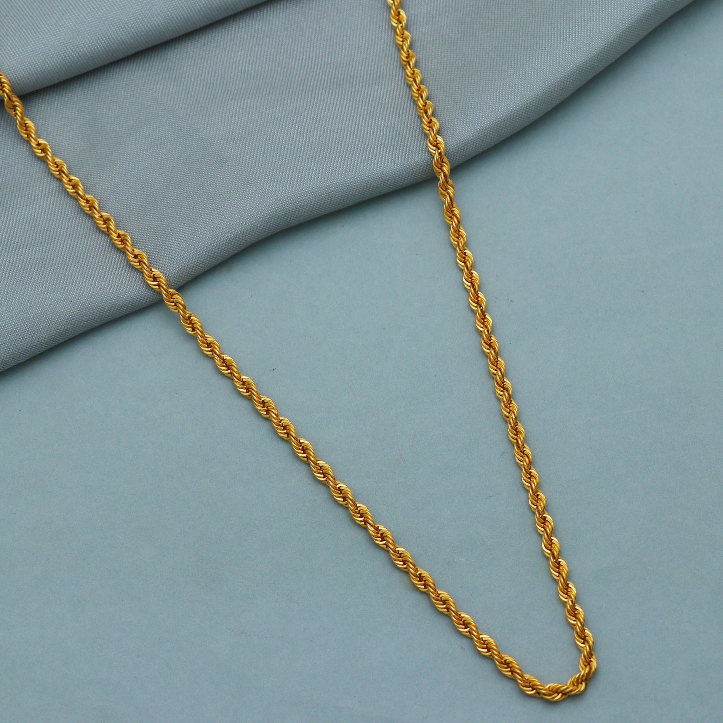 solid 22k yellow gold chain,3mm rope chain 18 inches, 6.3 grams, Indian Handmade Chain Jewelry
