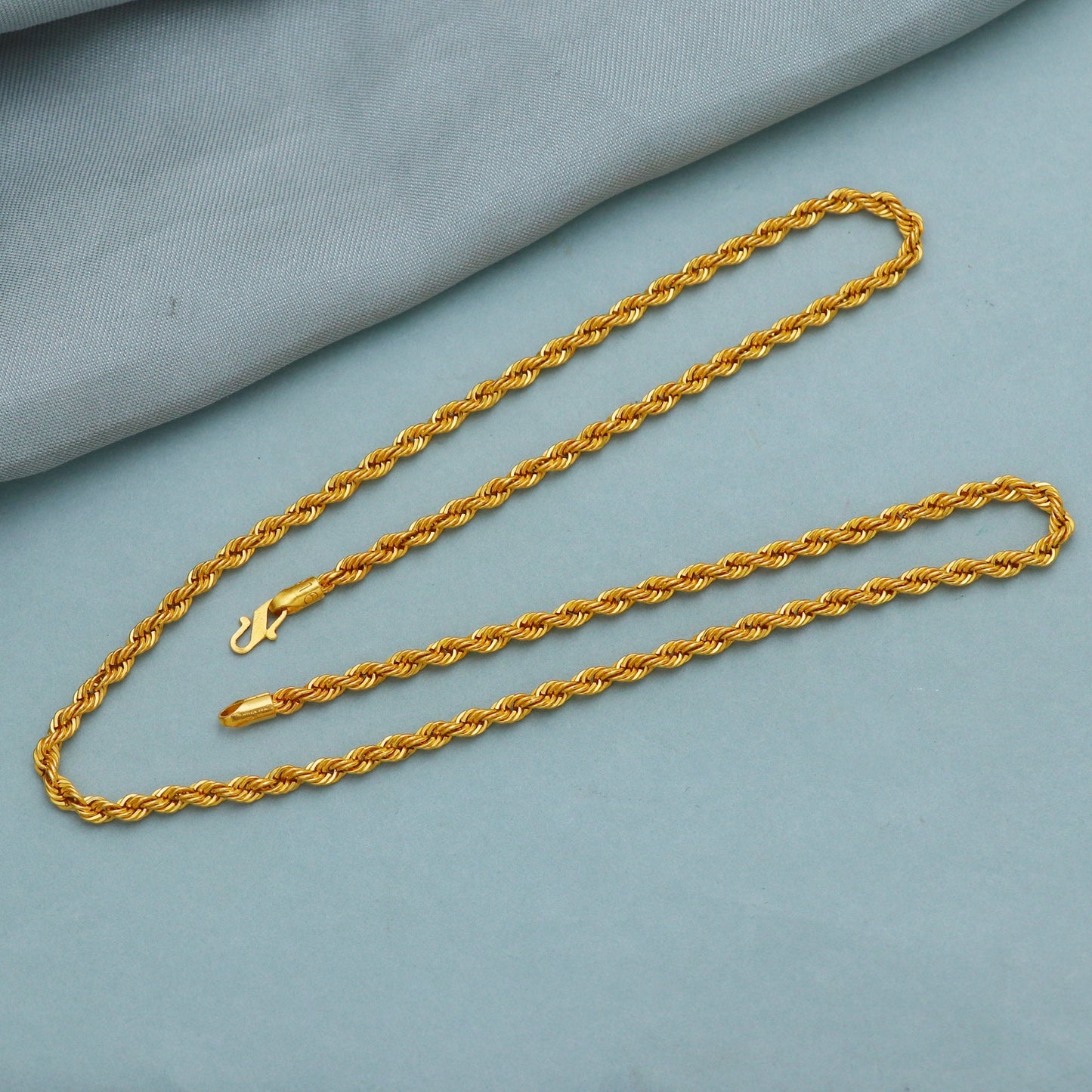 solid 22k yellow gold chain,3mm rope chain 18 inches, 6.3 grams, Indian Handmade Chain Jewelry