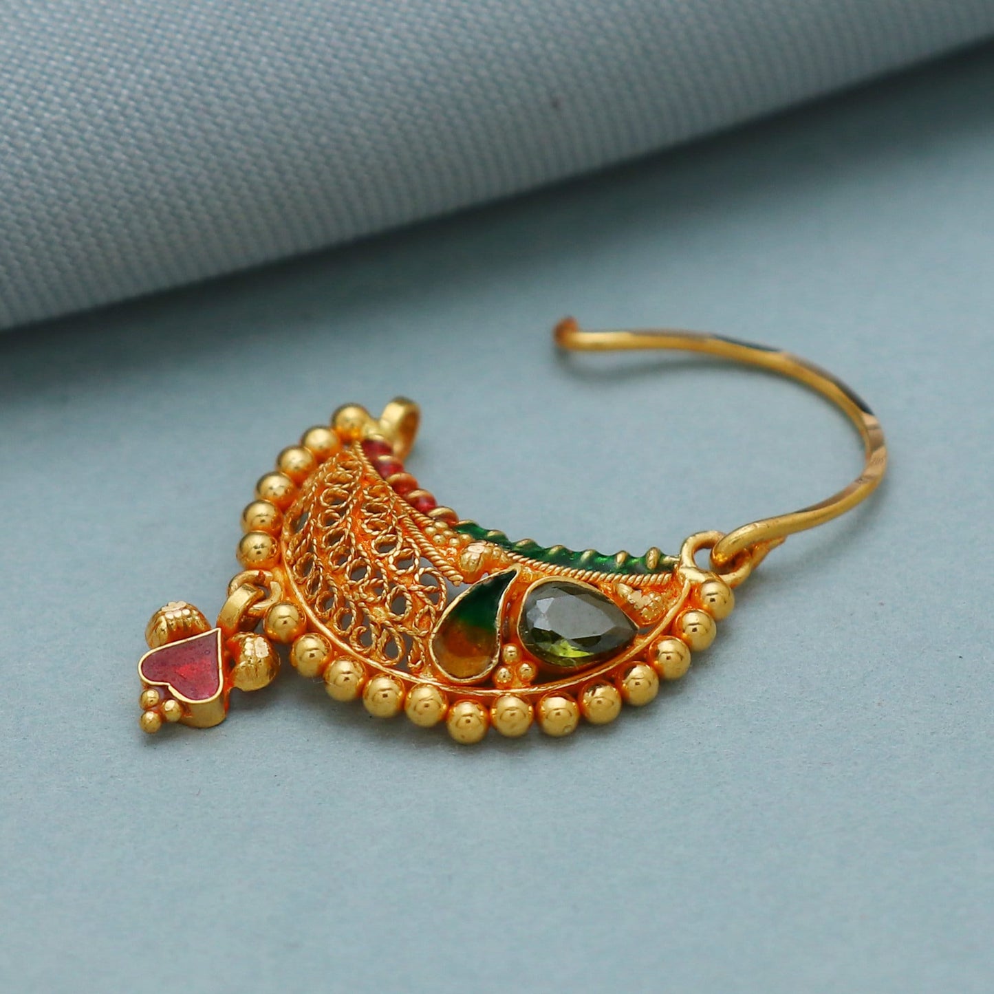 Solid real 22k karat nose ring, Wedding Jewelry 22k Yellow Gold Nath Nosepin women Jewelry from India