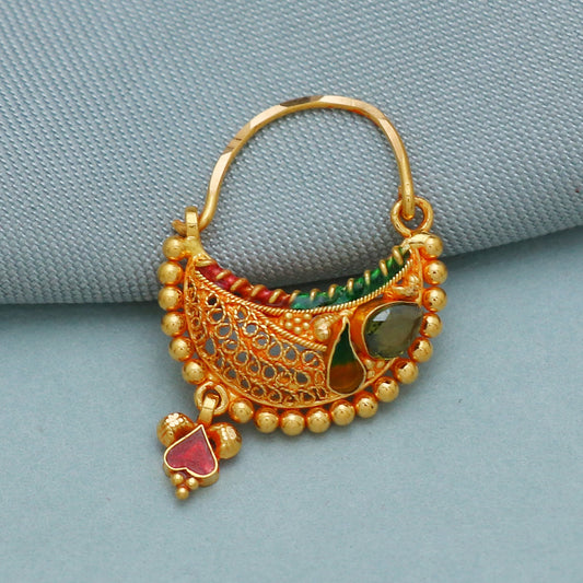 Solid real 22k karat nose ring, Wedding Jewelry 22k Yellow Gold Nath Nosepin women Jewelry from India