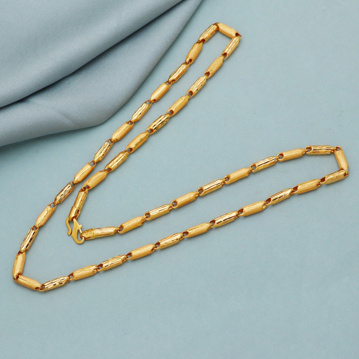 22k franco gold bar handmade diamond cut carved round chain necklace