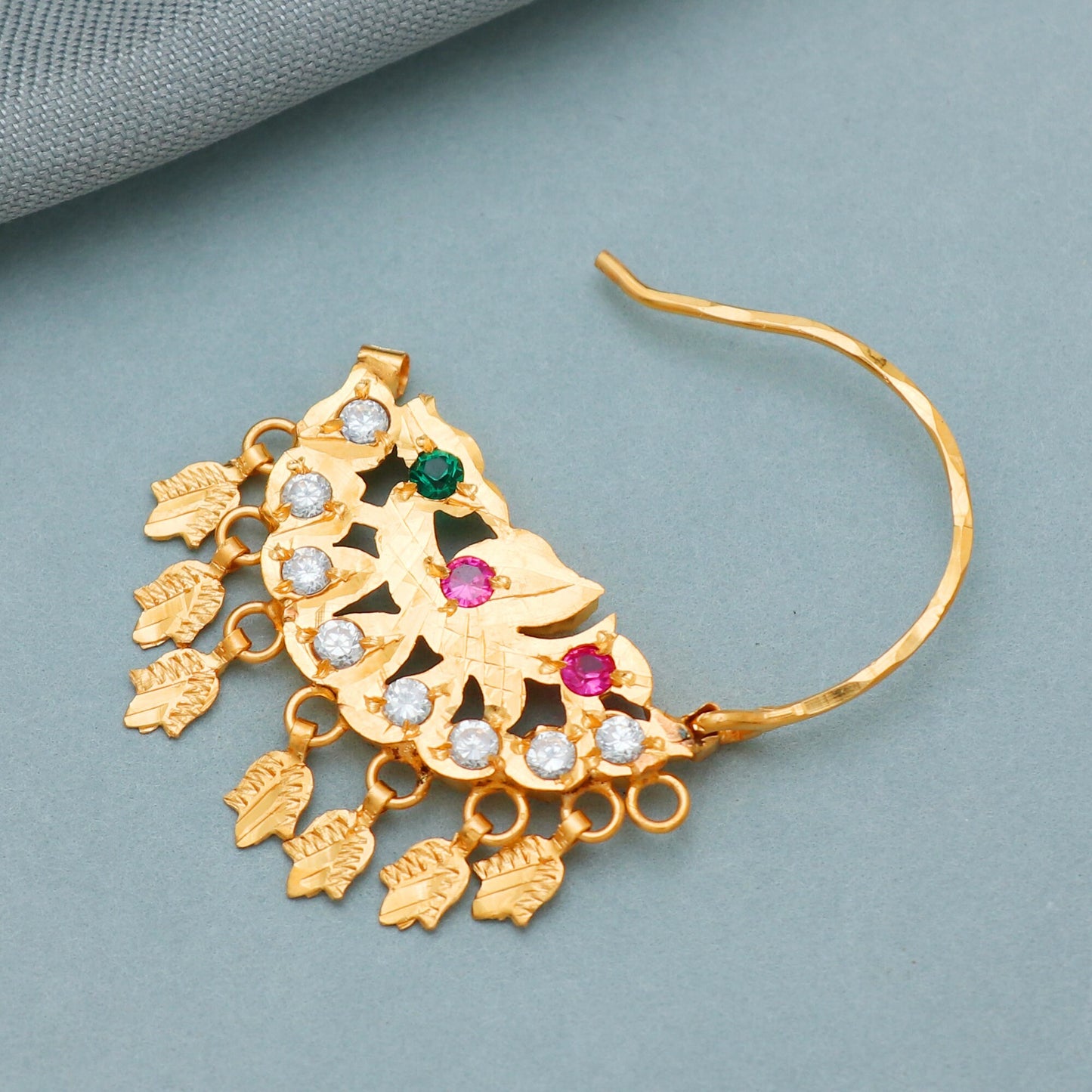 22k Yellow Gold Hoop Nose Ring Nath , Handmade big Yellow gold earrings for women, Vintage antique design indian gold earrings