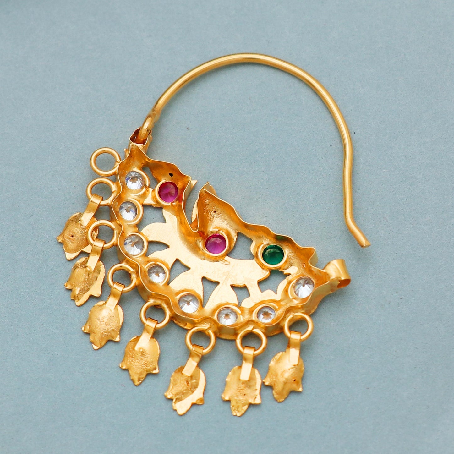 22k Yellow Gold Hoop Nose Ring Nath , Handmade big Yellow gold earrings for women, Vintage antique design indian gold earrings