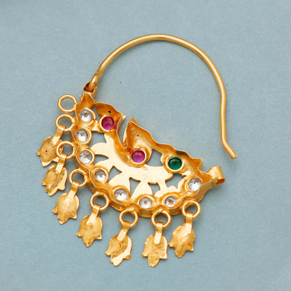 22k Yellow Gold Hoop Nose Ring Nath , Handmade big Yellow gold earrings for women, Vintage antique design indian gold earrings