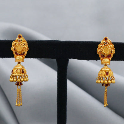 22k Gold Earrings jhumki chandelier, Genuine 22kt Gold Earrings, Handmade Gold Earrings, Indian Handmade Earrings for Gift