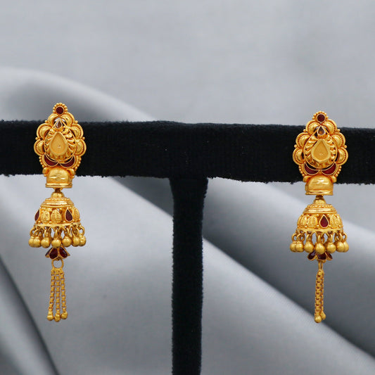 22k Gold Earrings jhumki chandelier, Genuine 22kt Gold Earrings, Handmade Gold Earrings, Indian Handmade Earrings for Gift