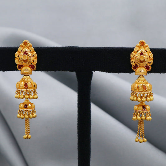 22k Gold dangle Earrings Jhumka chandelier , Genuine 22kt Gold Earrings,  Handmade Gold Earrings , Indian Handmade Earrings for Gift
