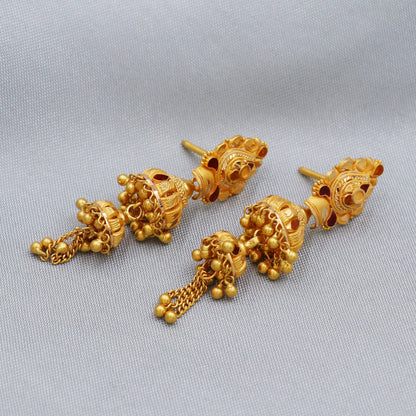 22k Gold dangle Earrings Jhumka chandelier , Genuine 22kt Gold Earrings,  Handmade Gold Earrings , Indian Handmade Earrings for Gift