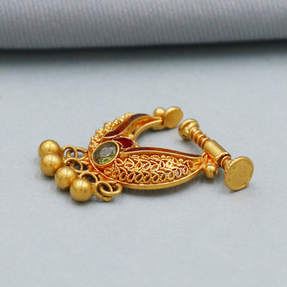 handcrafted bells solid 22k gold hoop nose ring screw type 22k Gold Jewelry for women