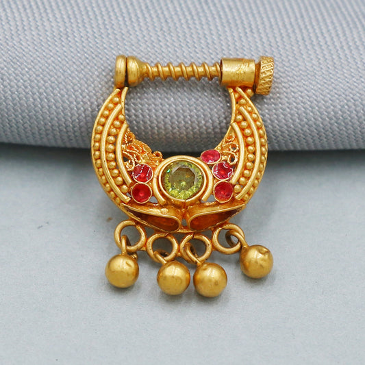 Pure Gold Nath Nose Ring Traditional Indian Handmade Nose pin, 22k Yellow Gold Nath screw non piercing