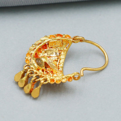 indian vintage design Pure Gold Nath / Earrings Nose Ring Traditional Indian Handmade Nose pin, 22k Yellow Gold Nath