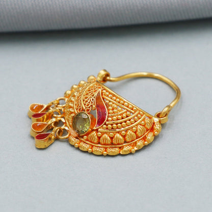 indian vintage design Pure Gold Nath / Earrings Nose Ring Traditional Indian Handmade Nose pin, 22k Yellow Gold Nath