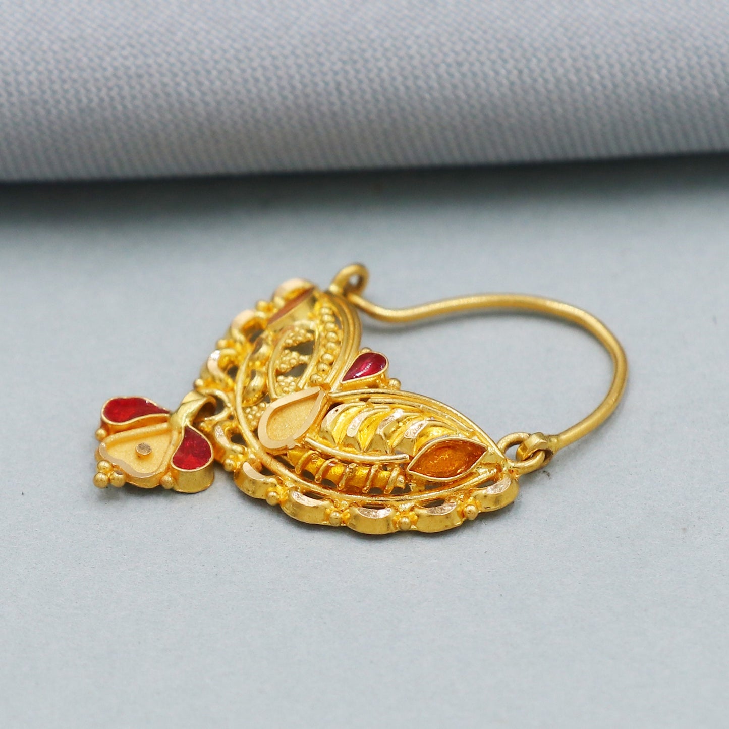 22k Gold Nath / Earrings Nose Ring , Nose pin, 22k Yellow Gold Nath