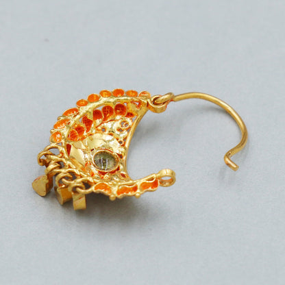 22k Pure Gold Nath / Earrings Nose Ring Traditional Indian Handmade Nose pin, 22k Yellow Gold Nath