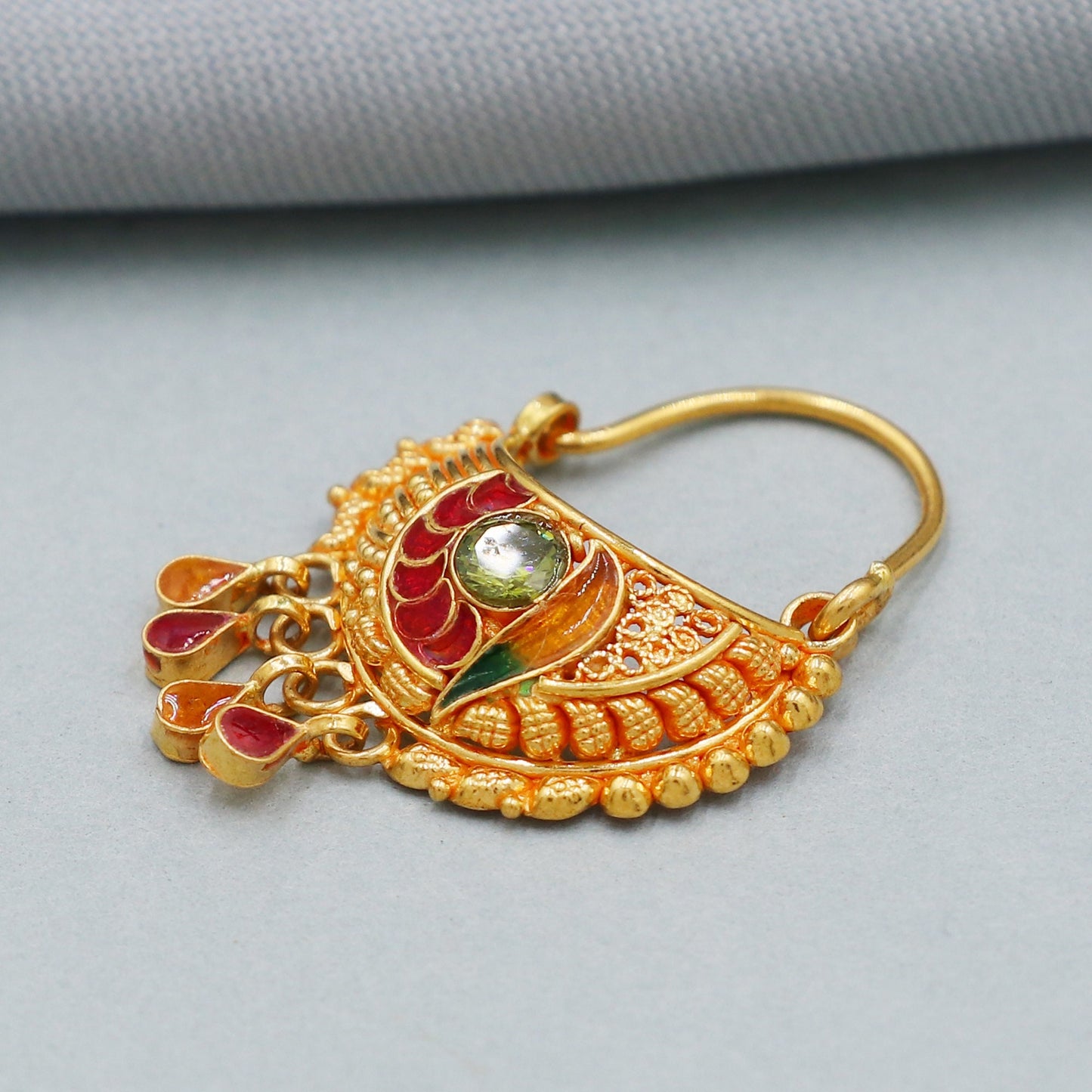 22k Pure Gold Nath / Earrings Nose Ring Traditional Indian Handmade Nose pin, 22k Yellow Gold Nath