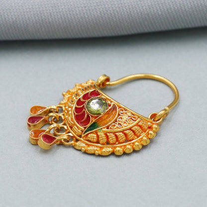 22k Pure Gold Nath / Earrings Nose Ring Traditional Indian Handmade Nose pin, 22k Yellow Gold Nath