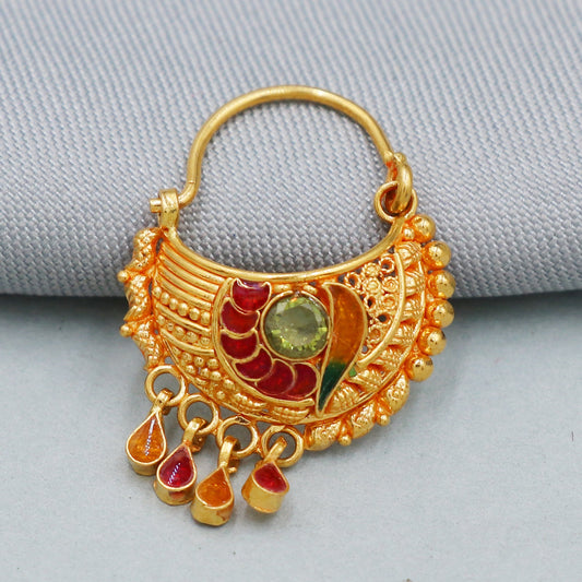 22k Pure Gold Nath / Earrings Nose Ring Traditional Indian Handmade Nose pin, 22k Yellow Gold Nath