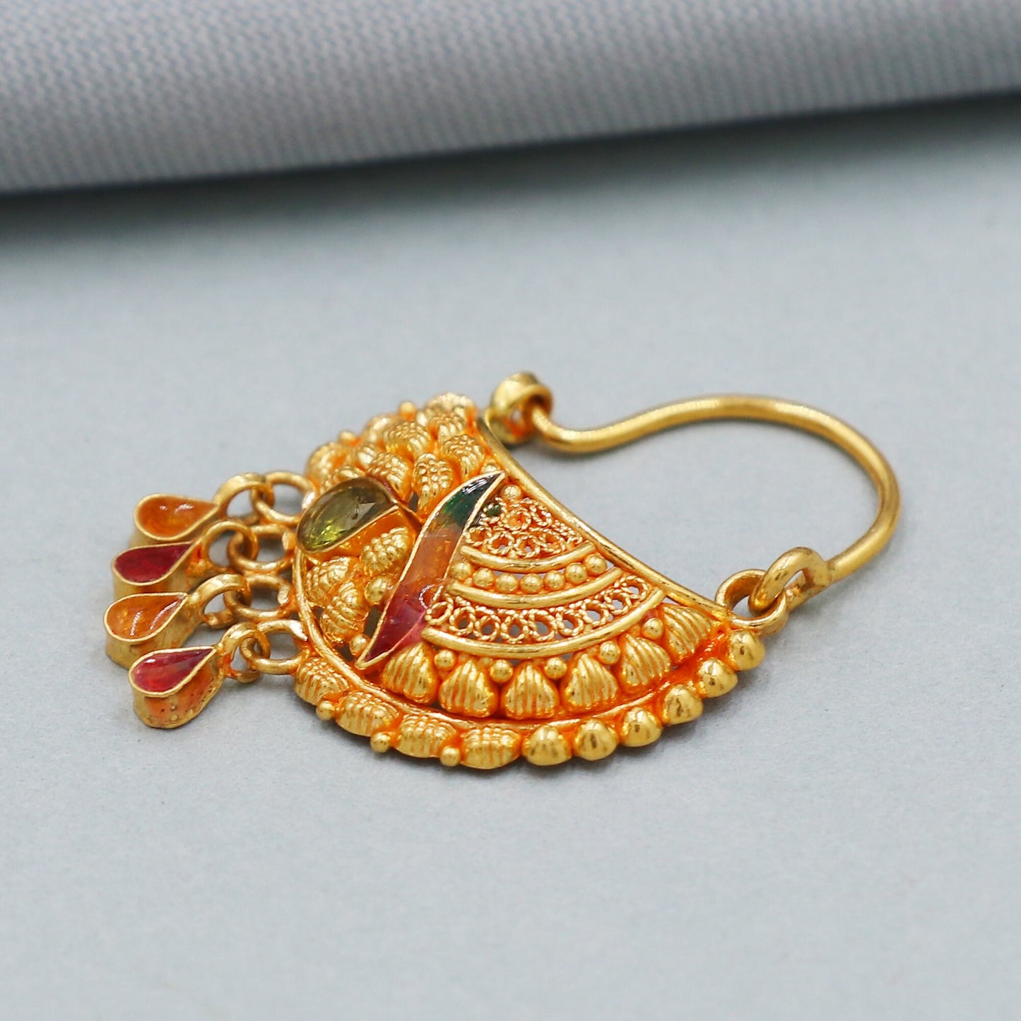 Designer handcrafted jewels in 22k Gold, Women Nose Ring Handmade Indian Women Wedding Jewelry