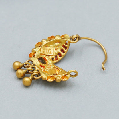 22k Yellow Gold Nath Nose Ring Pin, Indian Handmade Wedding Party Wear Bridal Jewelry