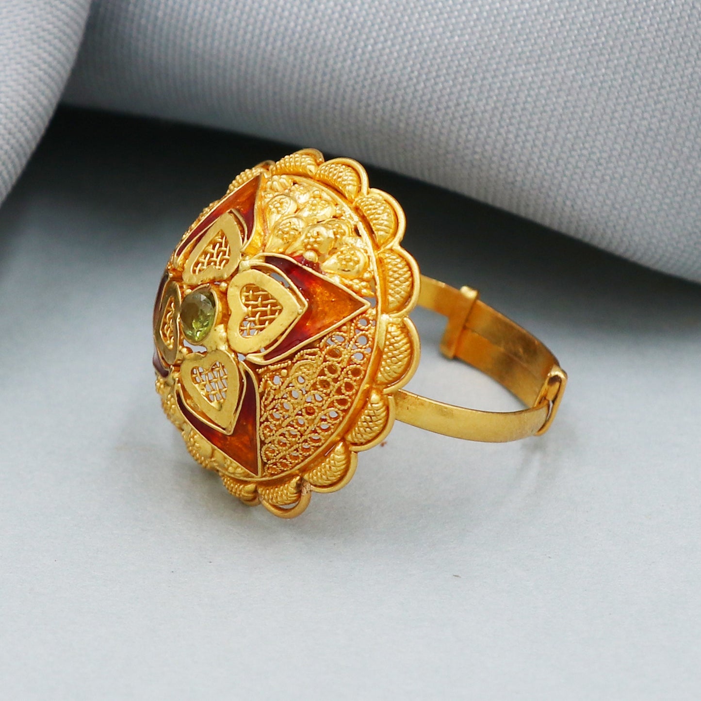 Women 22k gold handcrafted round ring jewelry adjustable size