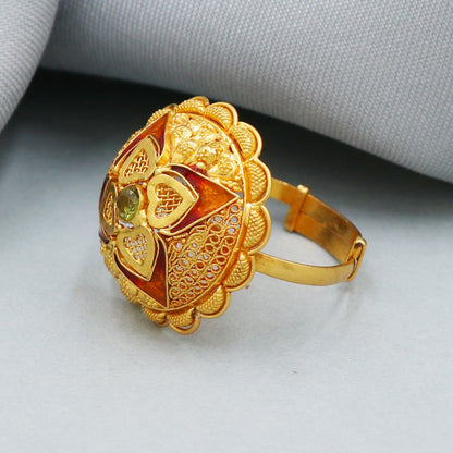 Women 22k gold handcrafted round ring jewelry adjustable size