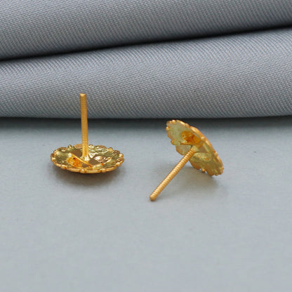 Small Handcrafted pure 22k gold earrings screw post back style indian jewelry for gift