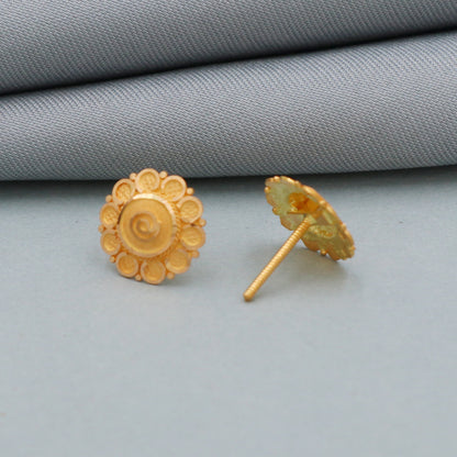 Small Handcrafted pure 22k gold earrings screw post back style indian jewelry for gift