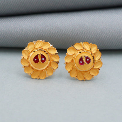 leaf 22k gold screw back earrings, Minimalist Meeting Wear Earrings, hand crafted earrings girl tops designer, vintage look gold indian