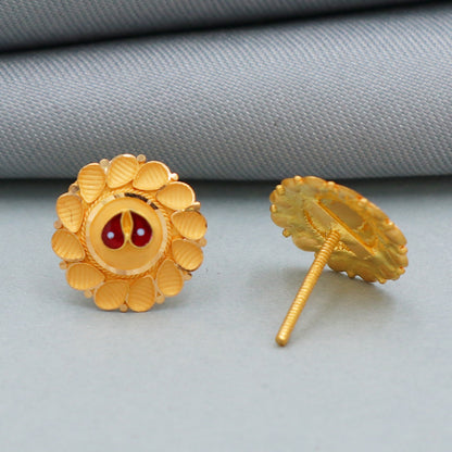 leaf 22k gold screw back earrings, Minimalist Meeting Wear Earrings, hand crafted earrings girl tops designer, vintage look gold indian