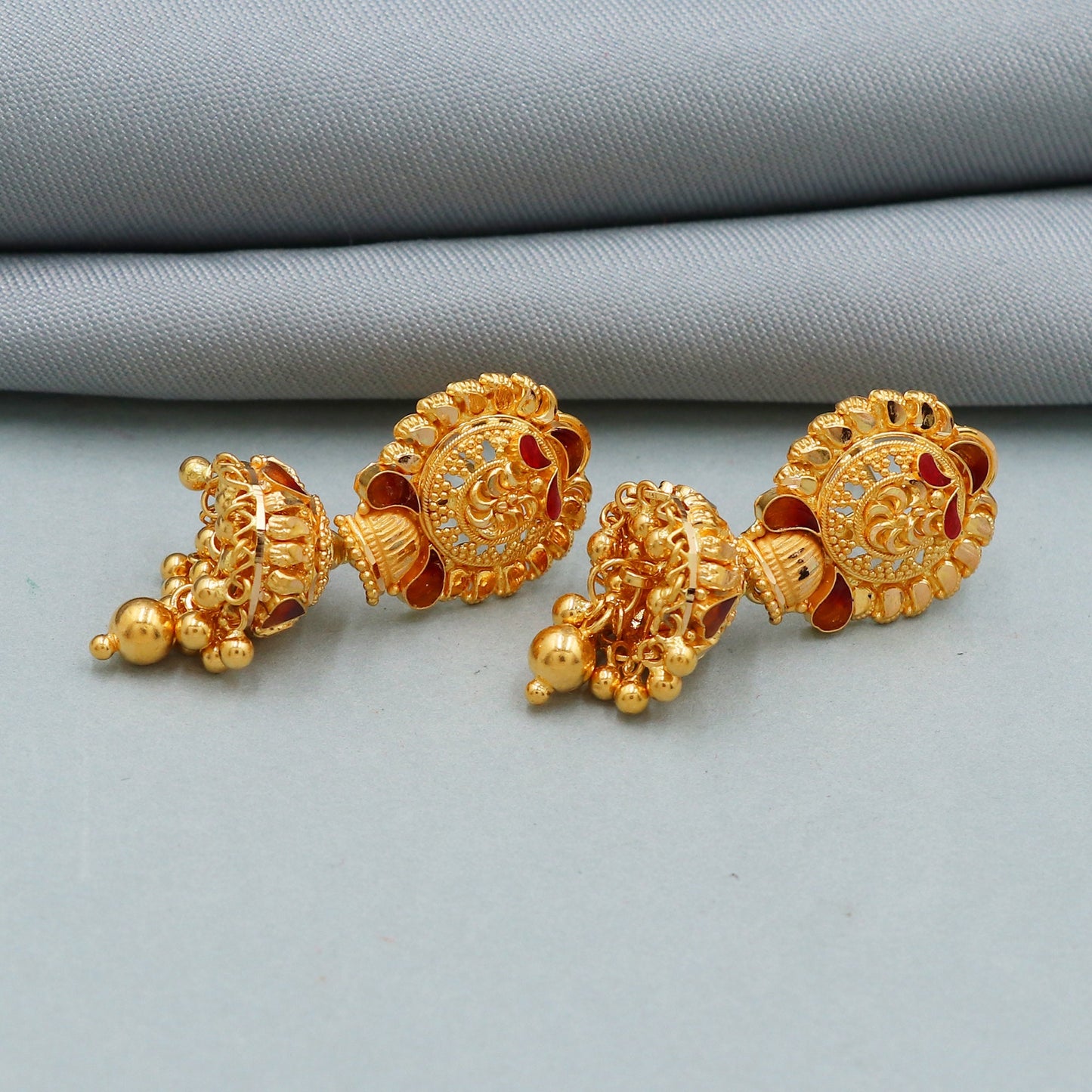 22k gold tops with jhumka with dangling chains, pure hand crafted indian women jewelry for gift