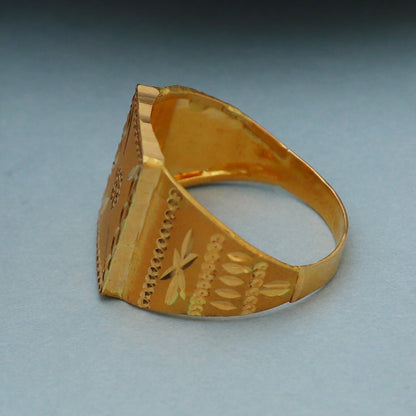 Hand Carved 22k Solid Gold Ring Jewelry, Handmade Indian Gold Ring, Women Men Gold Ring, Party Wear Signet Style Ring
