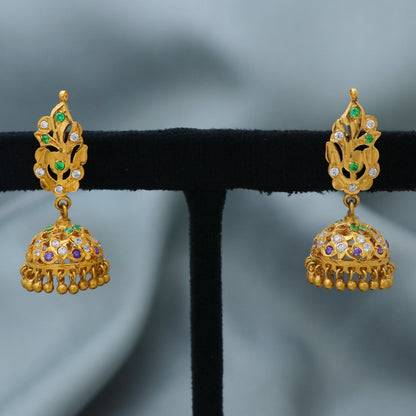 22 karat Gold Earrings Jhumka jewelry, handmade vintage Pure Traditional design indian style WEDDING Dangle Jhumki Earrings Chandelier