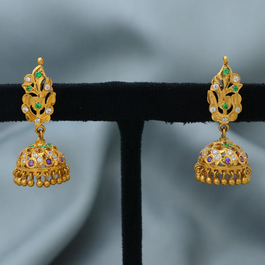 22 karat Gold Earrings Jhumka jewelry, handmade vintage Pure Traditional design indian style WEDDING Dangle Jhumki Earrings Chandelier