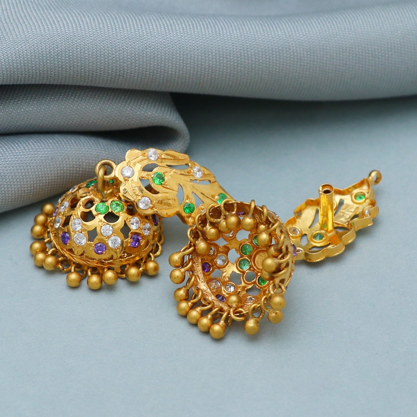 22 karat Gold Earrings Jhumka jewelry, handmade vintage Pure Traditional design indian style WEDDING Dangle Jhumki Earrings Chandelier