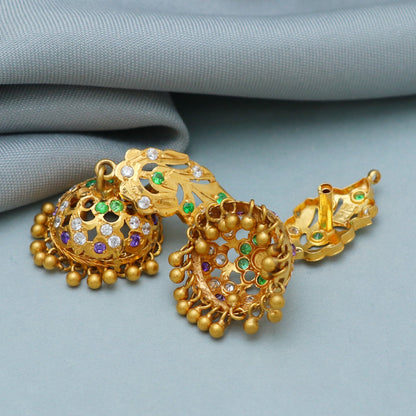 22 karat Gold Earrings Jhumka jewelry, handmade vintage Pure Traditional design indian style WEDDING Dangle Jhumki Earrings Chandelier