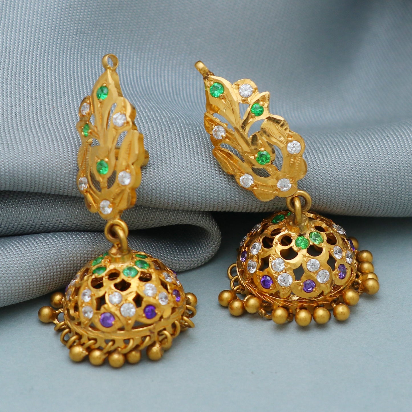 22 karat Gold Earrings Jhumka jewelry, handmade vintage Pure Traditional design indian style WEDDING Dangle Jhumki Earrings Chandelier