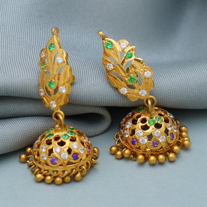 22 karat Gold Earrings Jhumka jewelry, handmade vintage Pure Traditional design indian style WEDDING Dangle Jhumki Earrings Chandelier