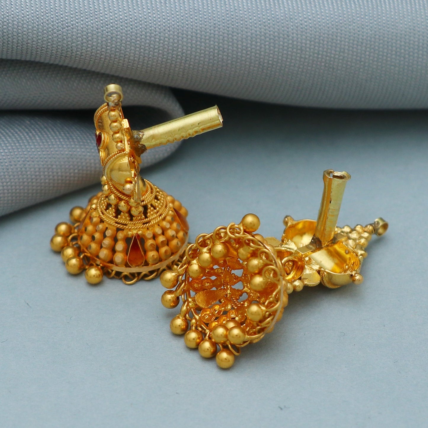 22k Gold Jhumka Earrings: Handmade Indian Wedding Jewelry