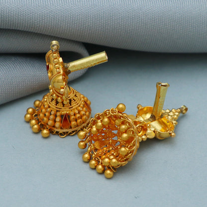 22k Gold Jhumka Earrings: Handmade Indian Wedding Jewelry