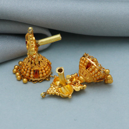 22k Gold Jhumka Earrings: Handmade Indian Wedding Jewelry