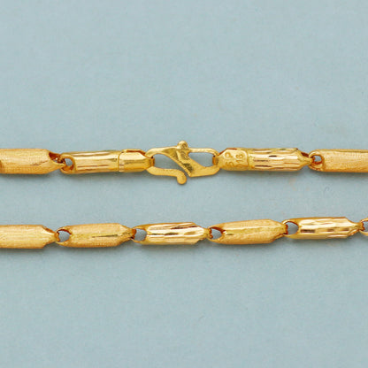 22k franco gold bar handmade diamond cut carved round chain necklace