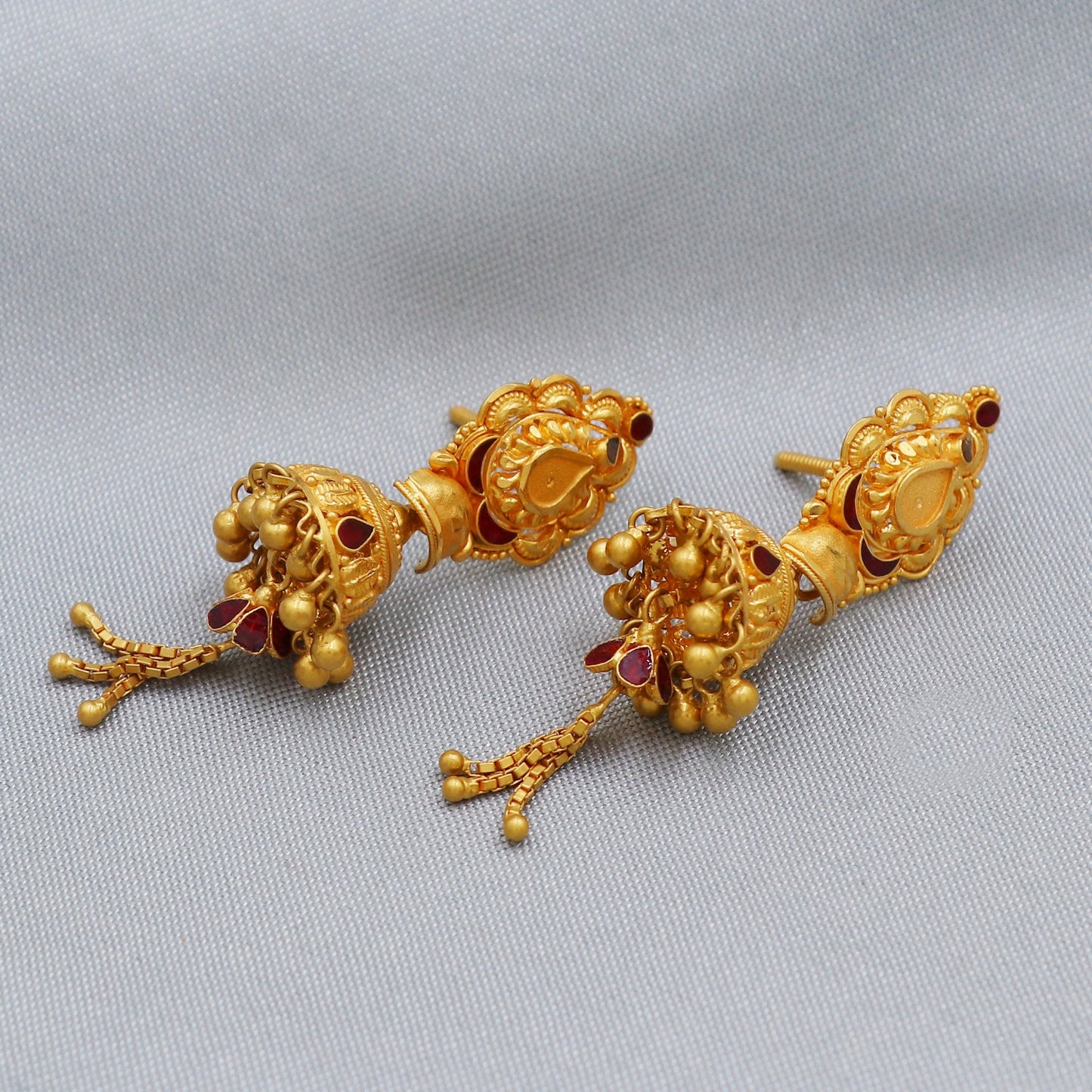 22k Gold Earrings jhumki chandelier, Genuine 22kt Gold Earrings, Handmade Gold Earrings, Indian Handmade Earrings for Gift