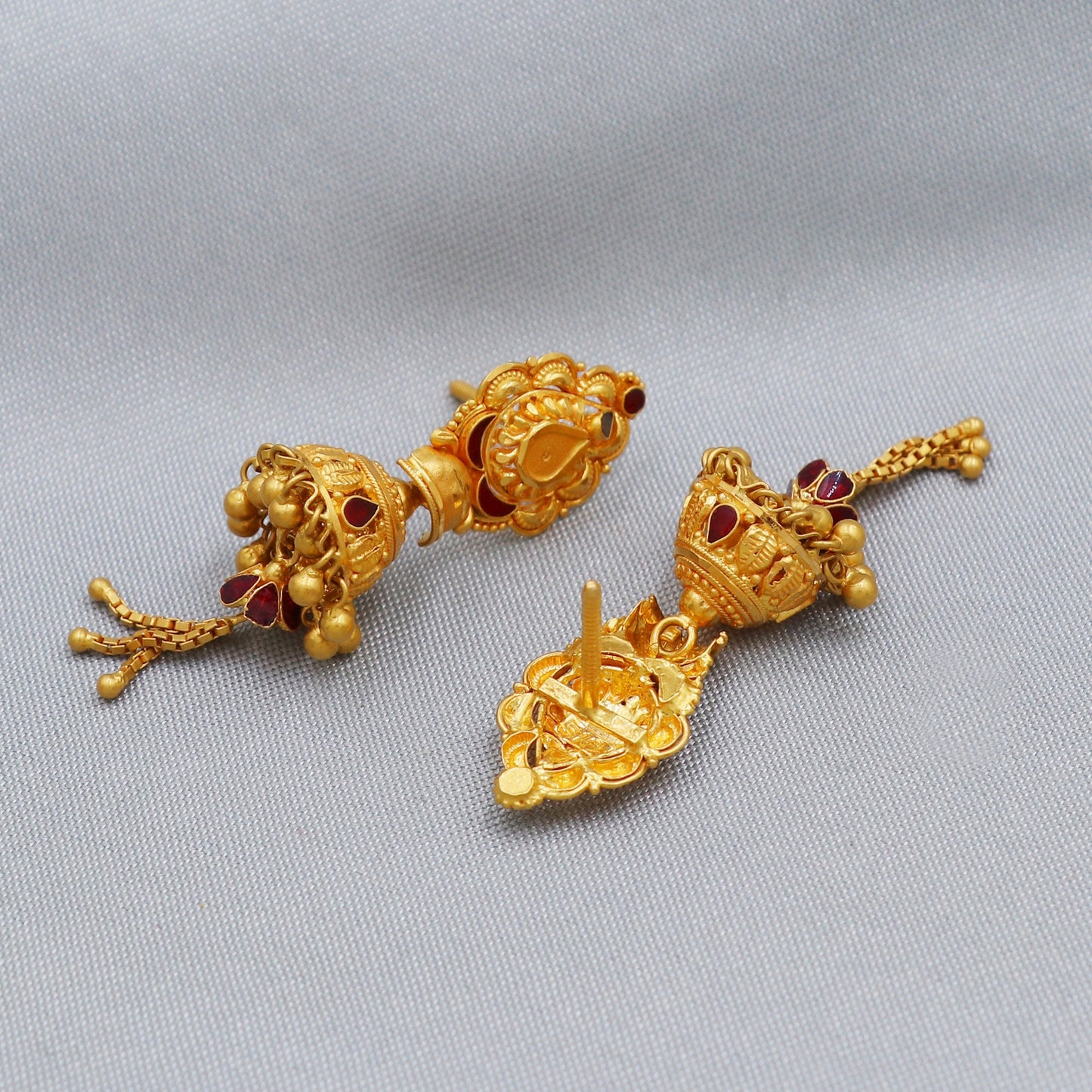 22k Gold Earrings jhumki chandelier, Genuine 22kt Gold Earrings, Handmade Gold Earrings, Indian Handmade Earrings for Gift