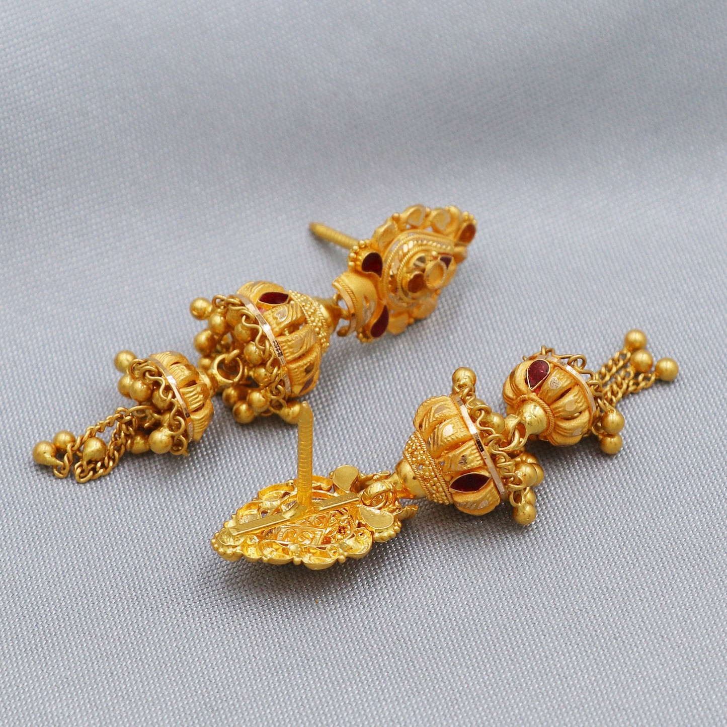 22k Gold dangle Earrings Jhumka chandelier , Genuine 22kt Gold Earrings,  Handmade Gold Earrings , Indian Handmade Earrings for Gift