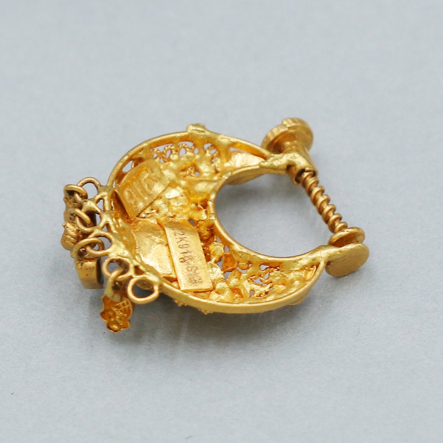 indian vintage design Pure Gold Nath Nose Ring, Screw non piercing Traditional Indian Handmade Nose pin, 22k Yellow Gold Nath