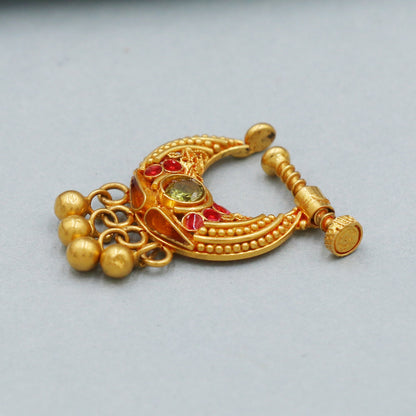 Pure Gold Nath Nose Ring Traditional Indian Handmade Nose pin, 22k Yellow Gold Nath screw non piercing