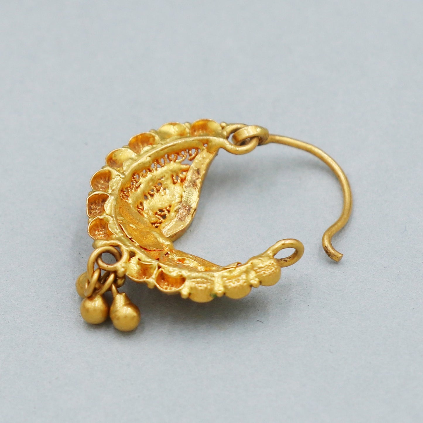 Indian Handmade Nose pin, 22k Yellow Gold Nath, earrings
