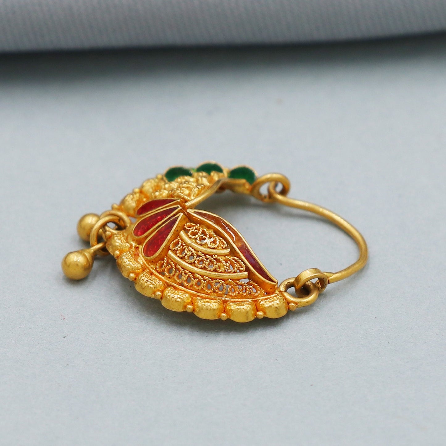 Indian Handmade Nose pin, 22k Yellow Gold Nath, earrings