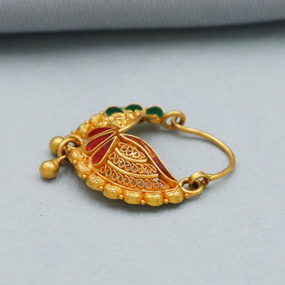 Indian Handmade Nose pin, 22k Yellow Gold Nath, earrings